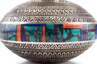 Sterling Silver Lidded Jar, with Mosaic Inlay