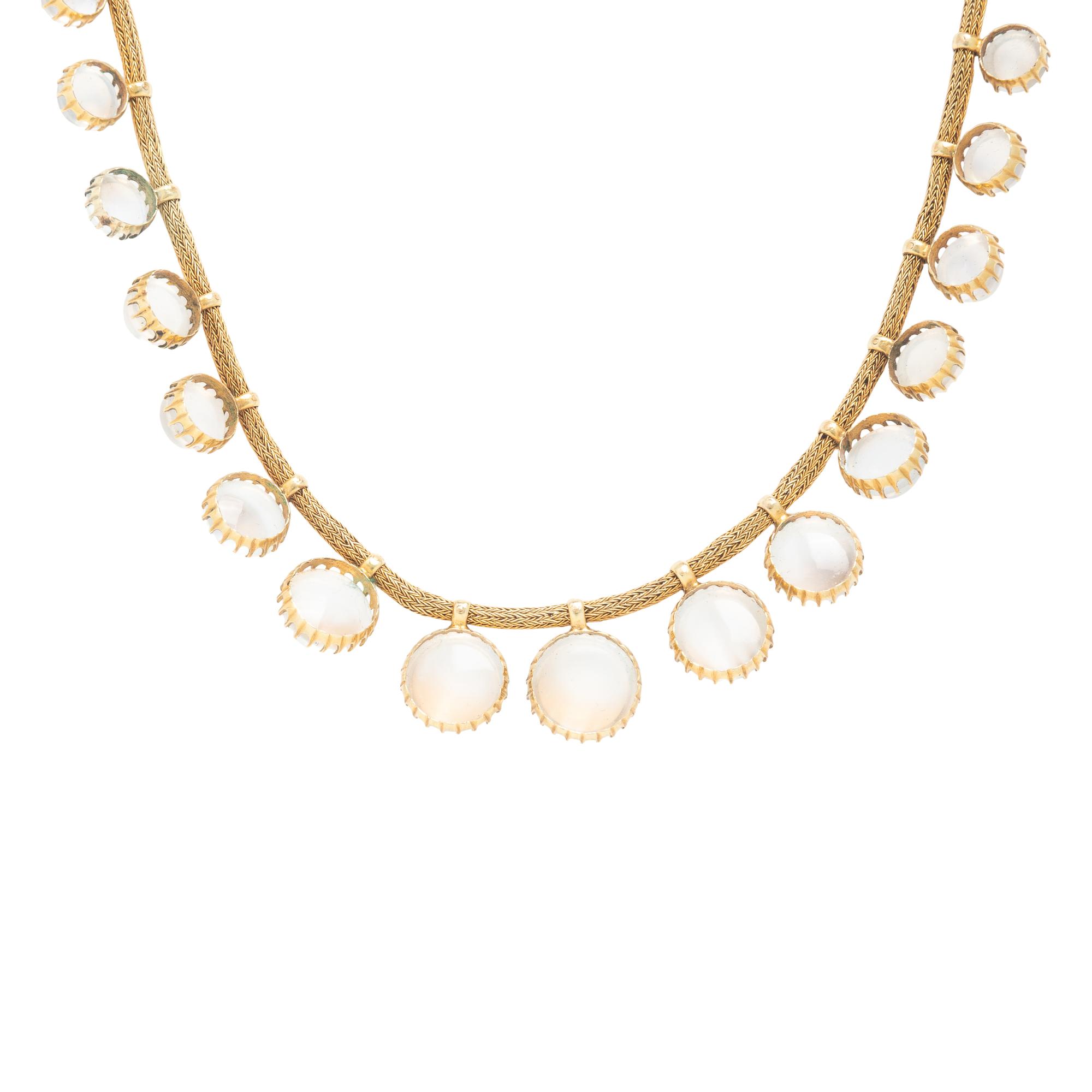 Etruscan Revival, Moonstone and Yellow Gold Necklace
