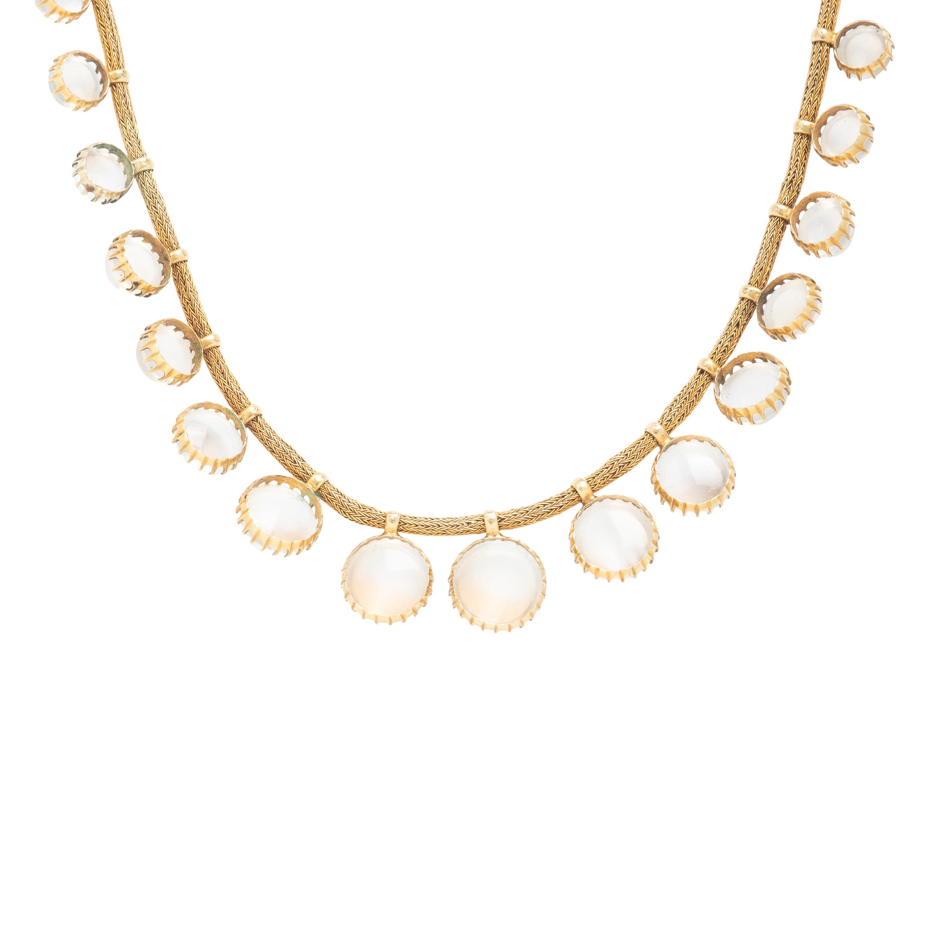 Etruscan Revival, Moonstone and Yellow Gold Necklace