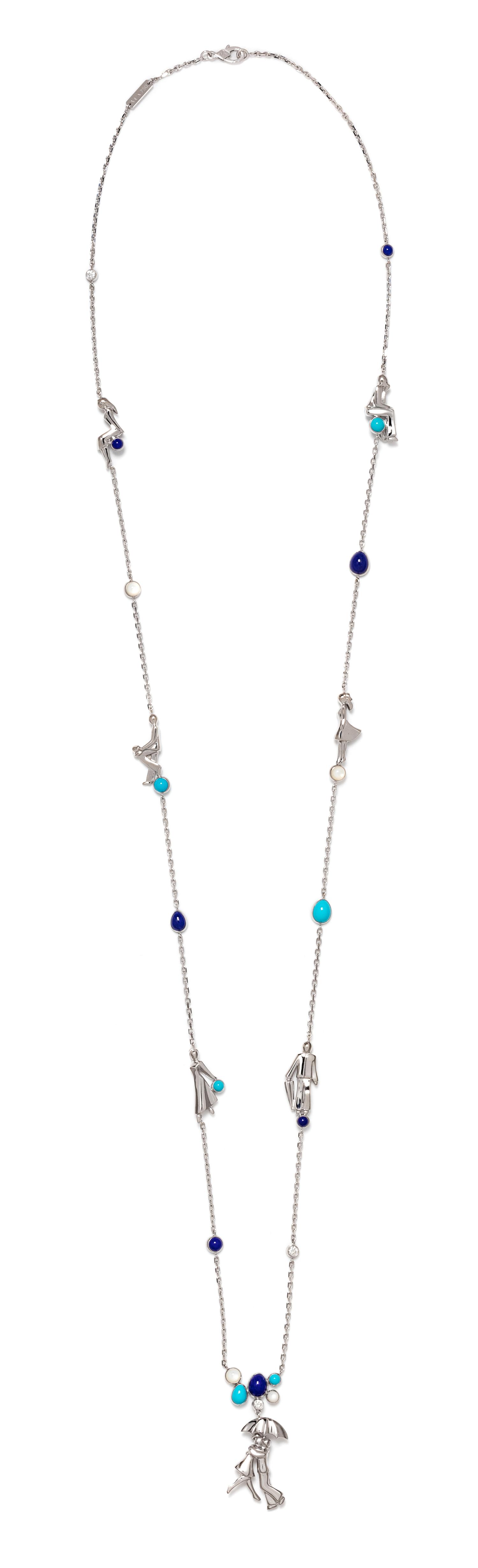 An 18 Karat White Gold, Diamond, Lapis Lazuli, Turquoise and Moonstone 'Romance A Paris' Longchain Necklace, Van Cleef & Arpels, 24.15