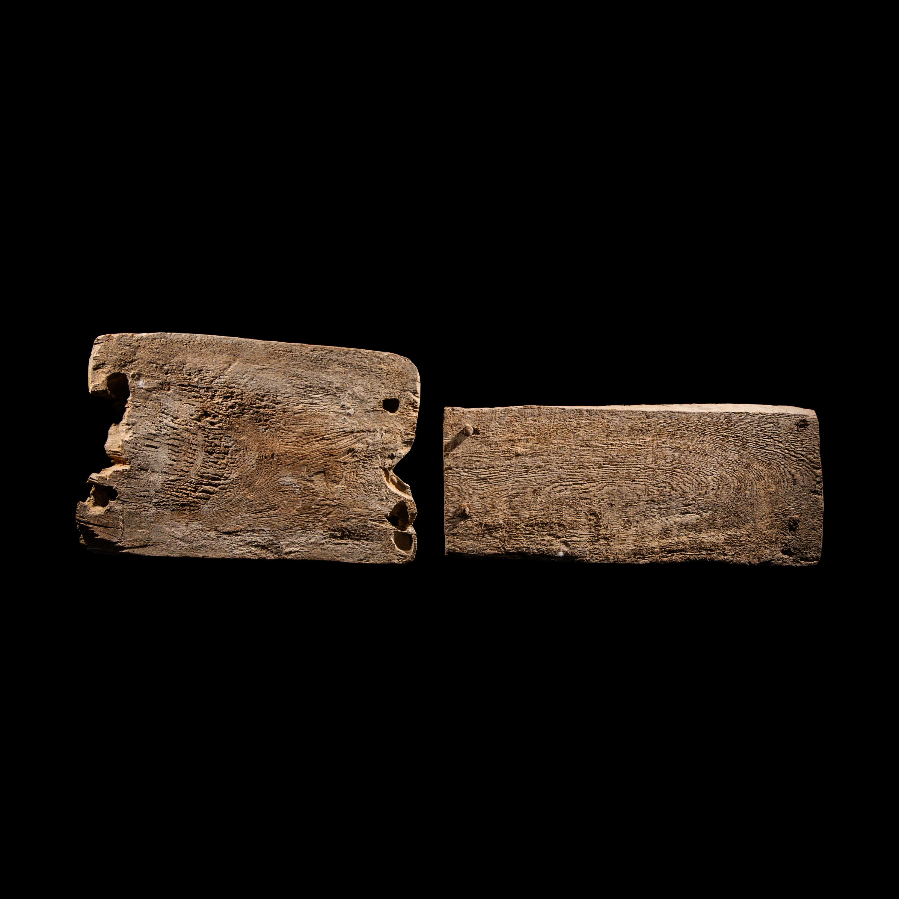 Two Egyptian Painted Wood Fragments