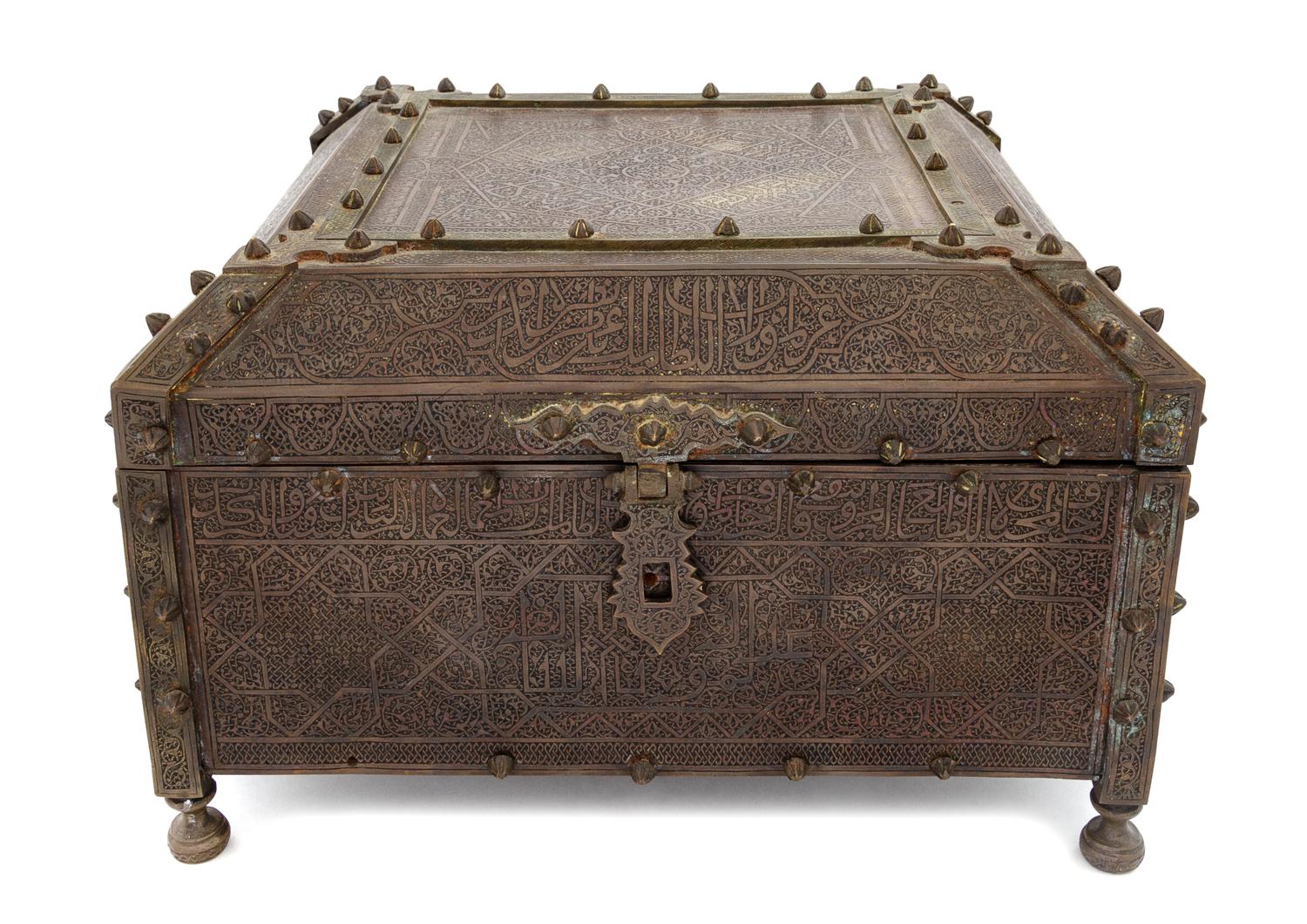A Mamluk Revival Brass and Mother-of-Pearl Inlaid Box