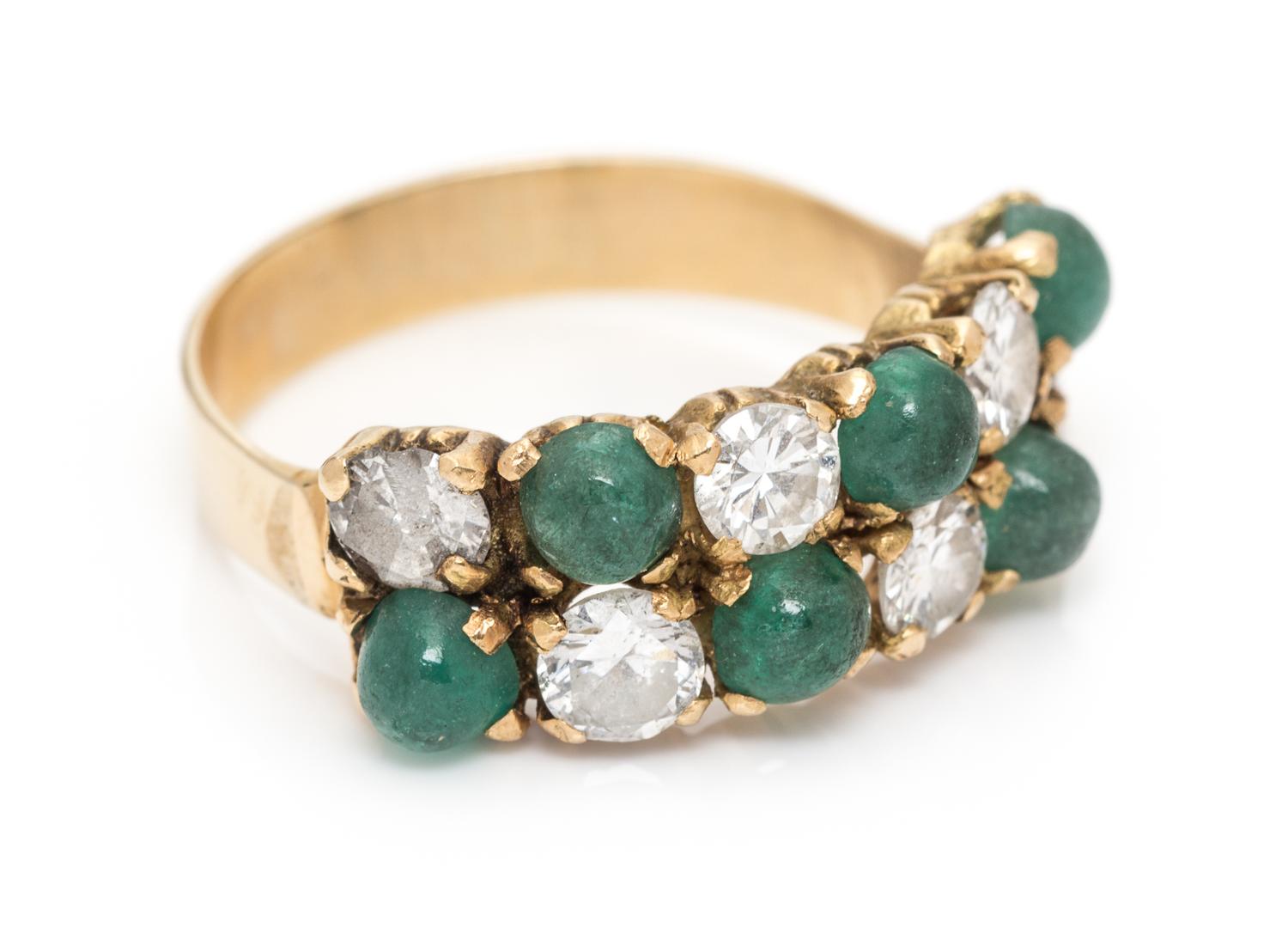 A Yellow Gold, Diamond and Emerald Ring, 2.40 dwts.
