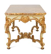 A Régence Style Painted and Parcel Gilt Marble-Top Center Table