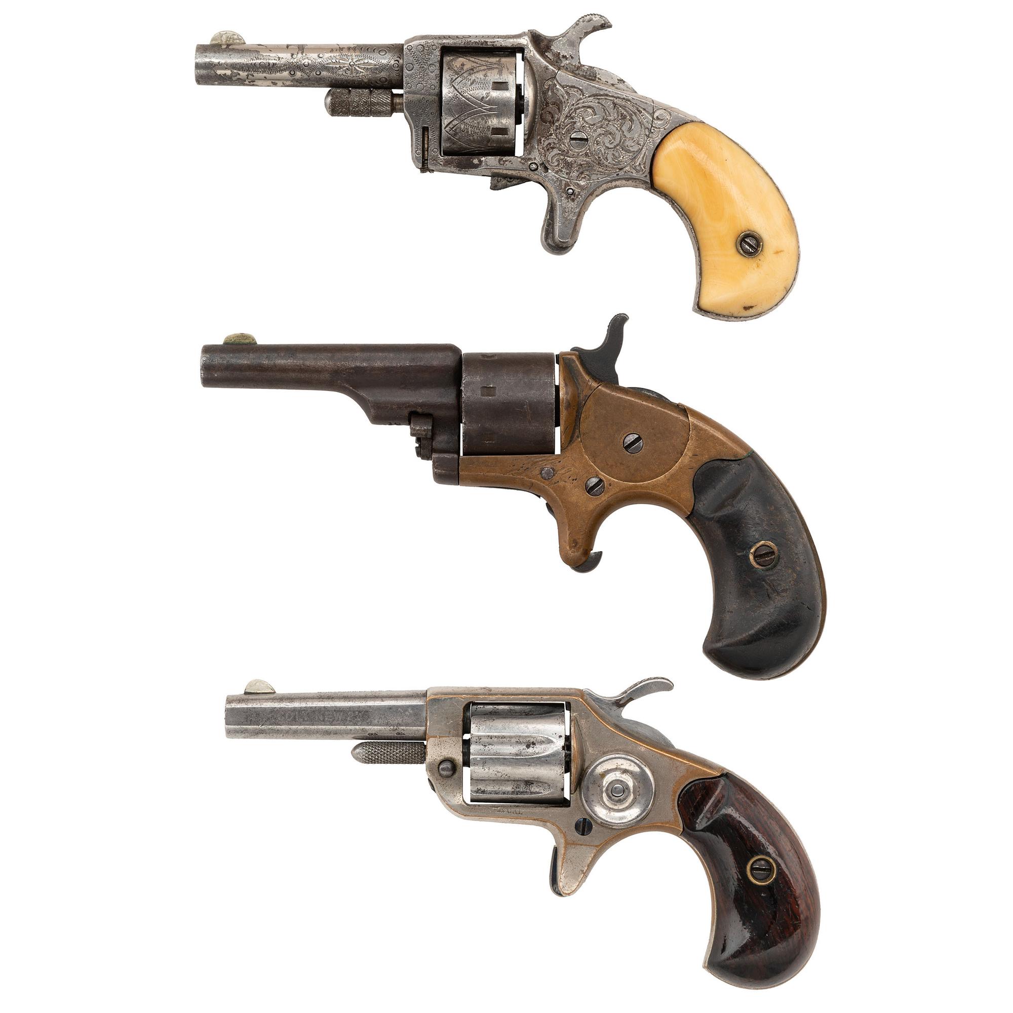 Lot of Three Antique Pocket Revolvers including Colt Open Top and New Line Models
