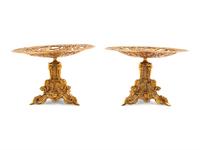 A Pair of Continental Gilt Metal Tazze together with a Dust Pan and Brush