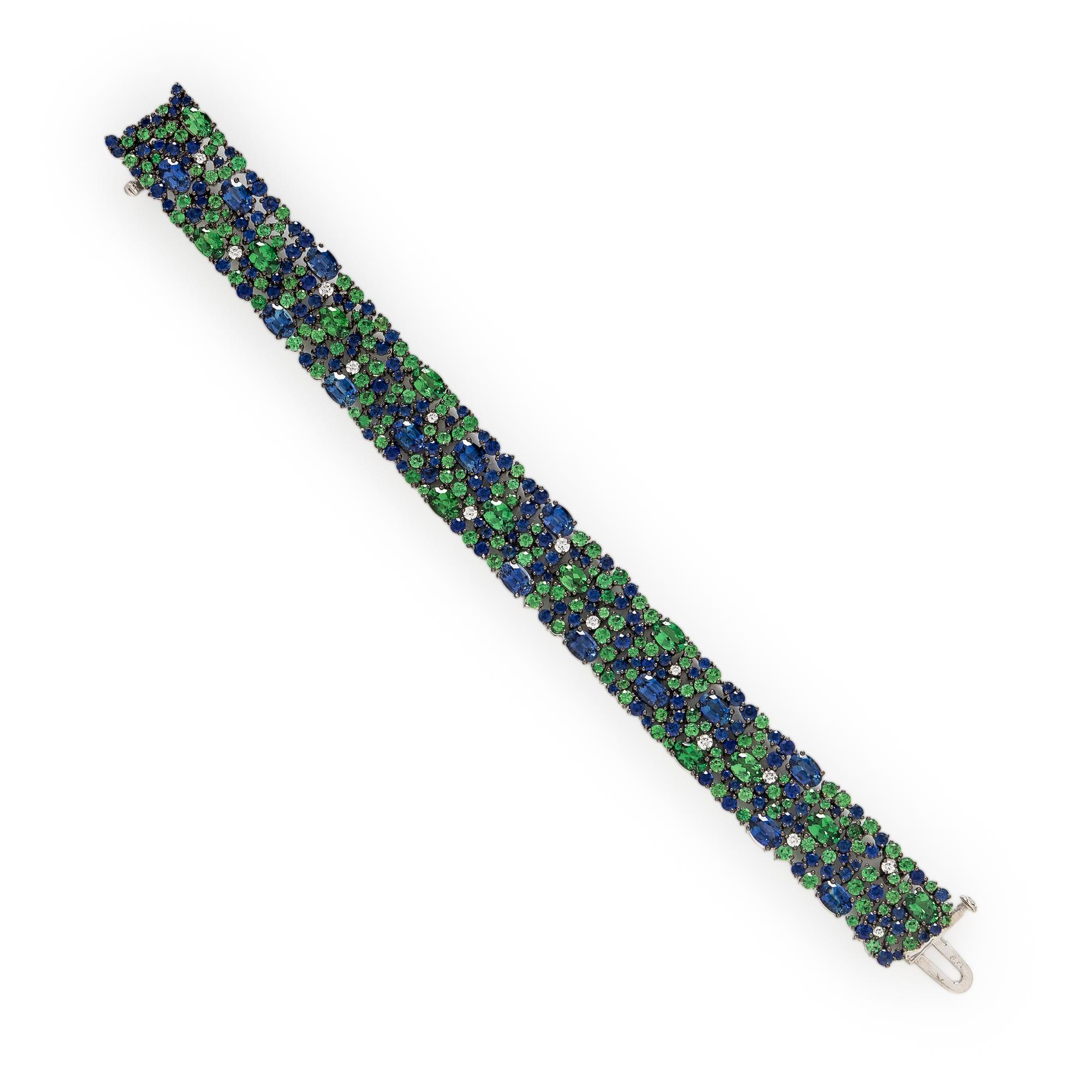 Robert Procop, Sapphire, Tsavorite Garnet, Diamond, and White Gold 'American Glamour' Bracelet