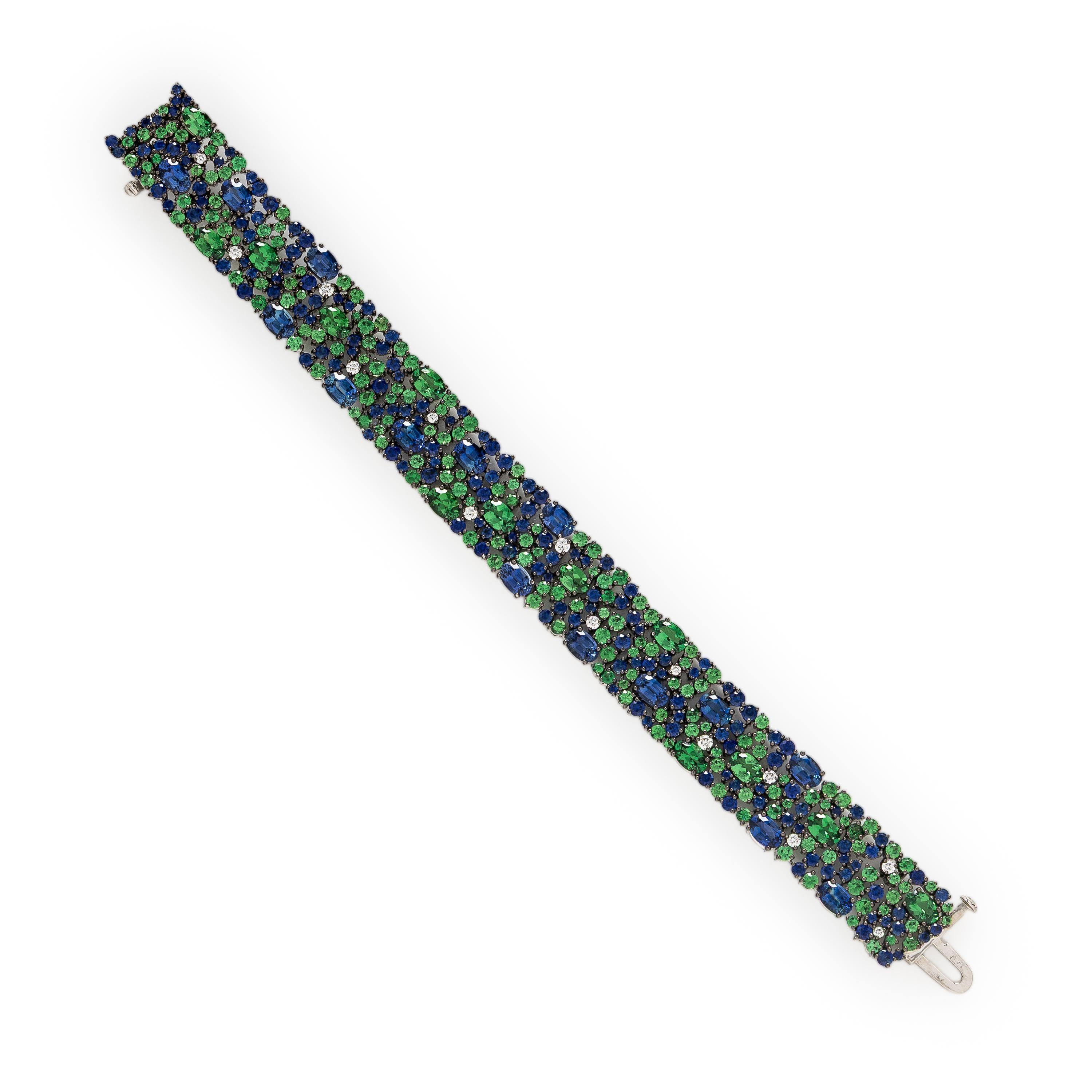Robert Procop, Sapphire, Tsavorite Garnet, Diamond, and White Gold 'American Glamour' Bracelet