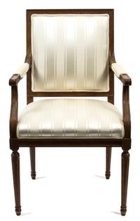 A Louis XVI Style Walnut Framed Fauteuil Height 38 1/2 inches.