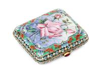 A Russian Enameled Silver Coin Purse, Mark likely of 20th Artel, Moscow, early 20th century, one side decorated with a plaque painted w