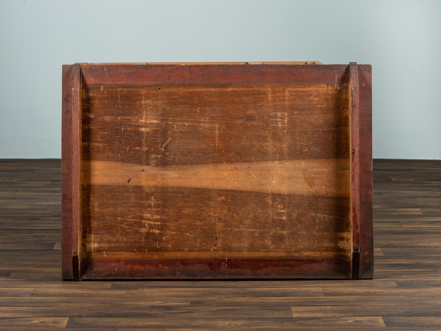 A Red-Stained Pine Two-Drawer Work Table