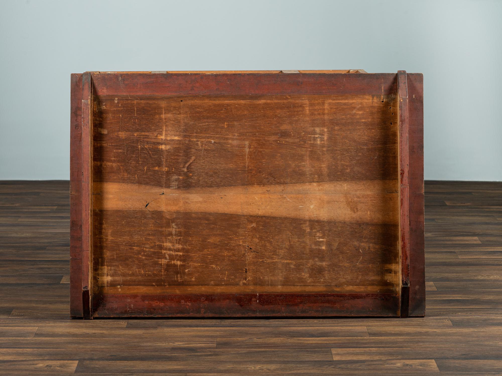 A Red-Stained Pine Two-Drawer Work Table
