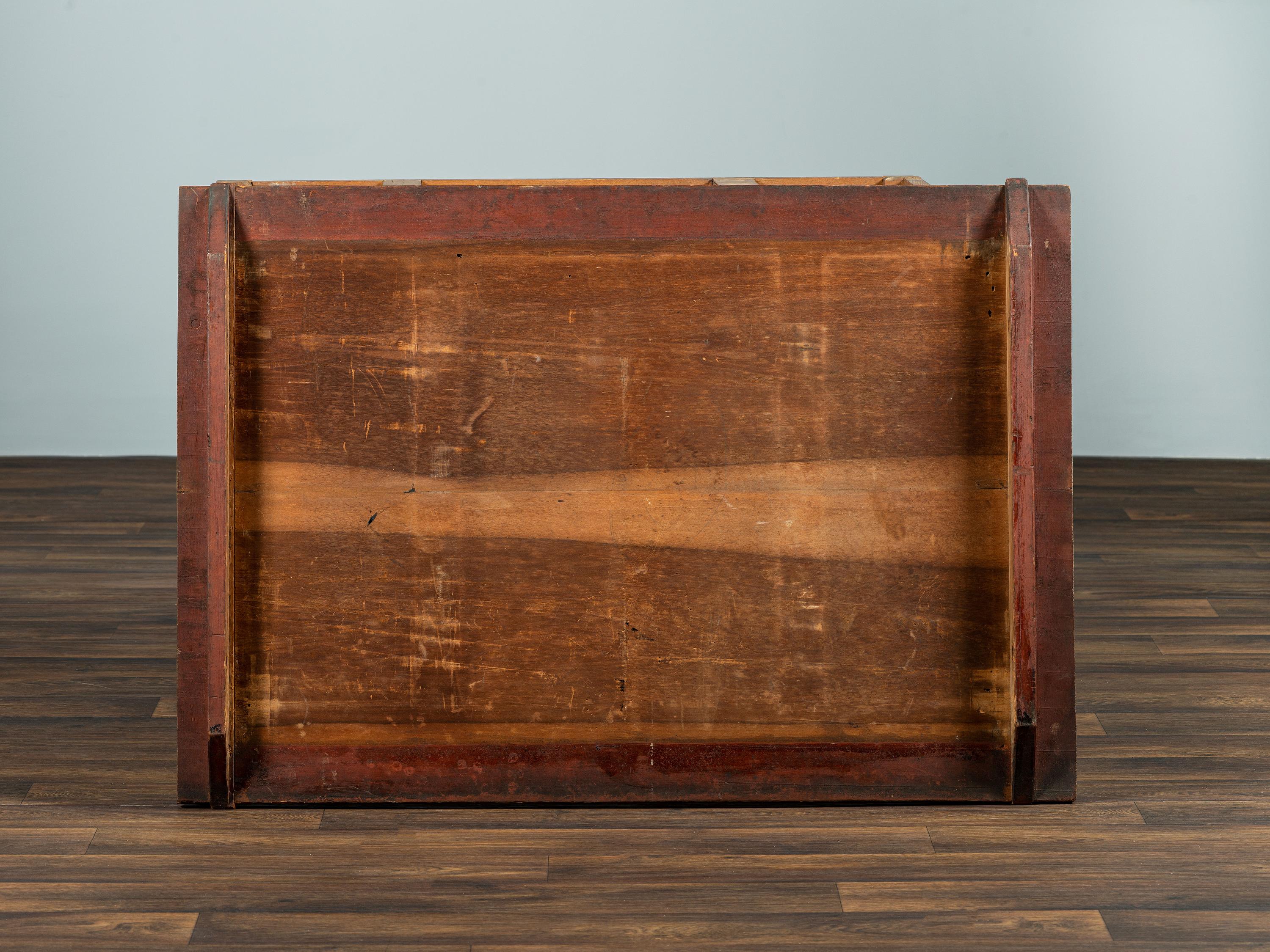 A Red-Stained Pine Two-Drawer Work Table