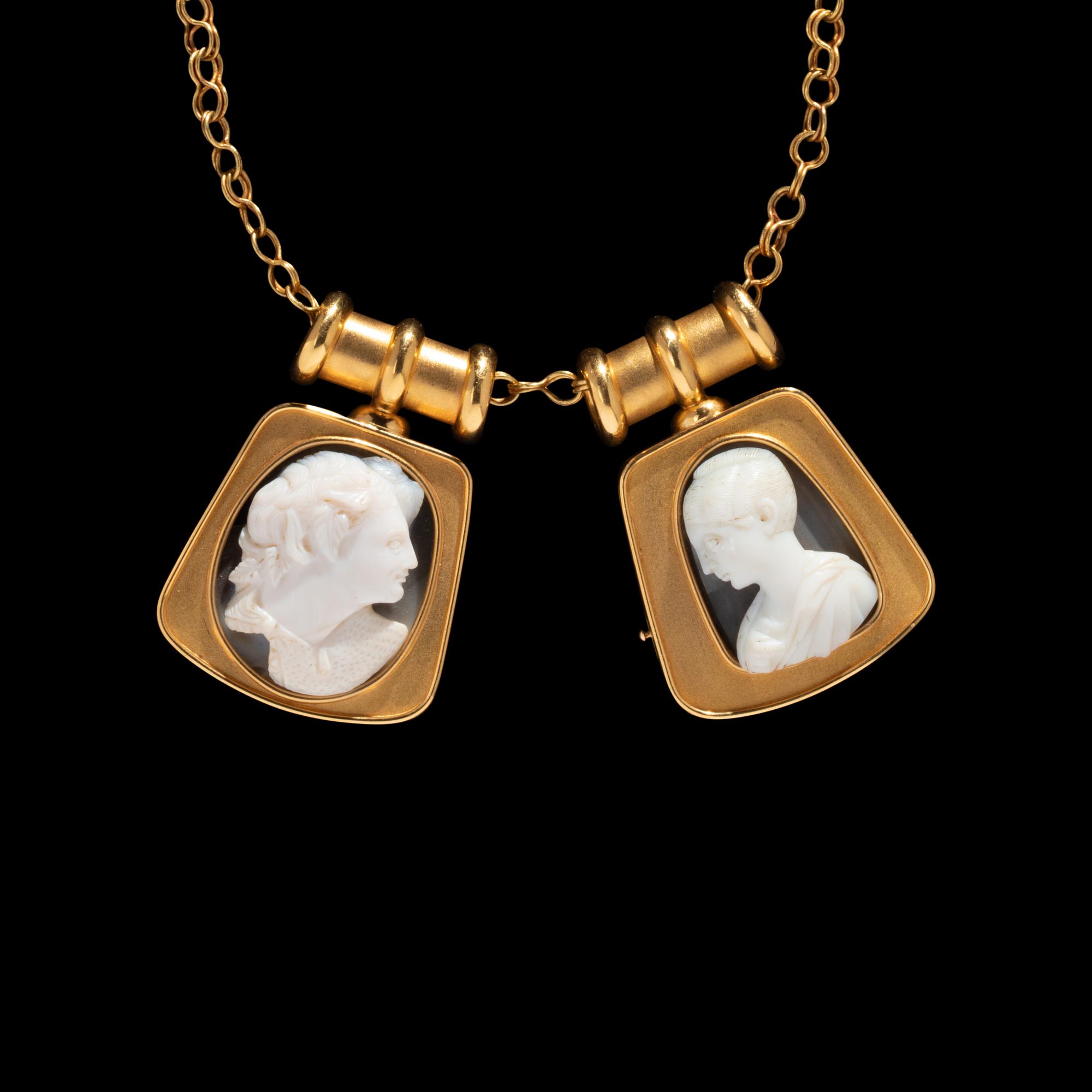 Two Large Roman Onyx Cameos — Set in modern gold pendants