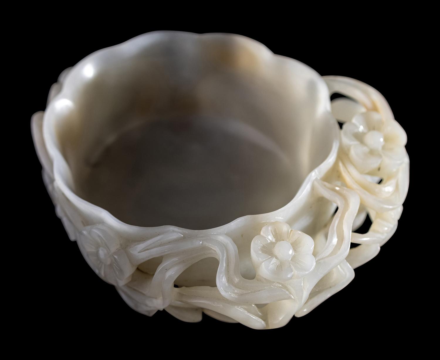 A Chinese Carved Jade 'Prunus' Brush Washer
