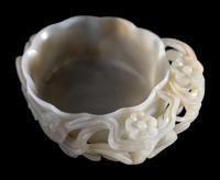 A Chinese Carved Jade 'Prunus' Brush Washer
