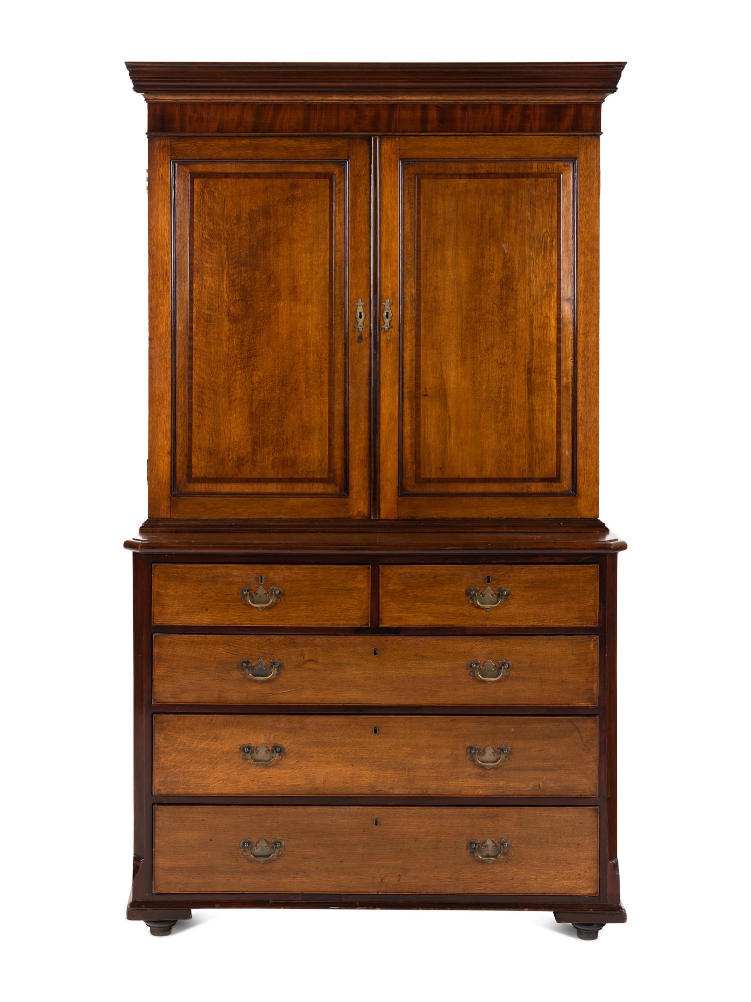 A George III Oak and Mahogany Linen Press