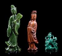 Three Chinese Hardstone Figures of Guanyin Height of Largest 7 3/4 inches. — 20TH CENTURY