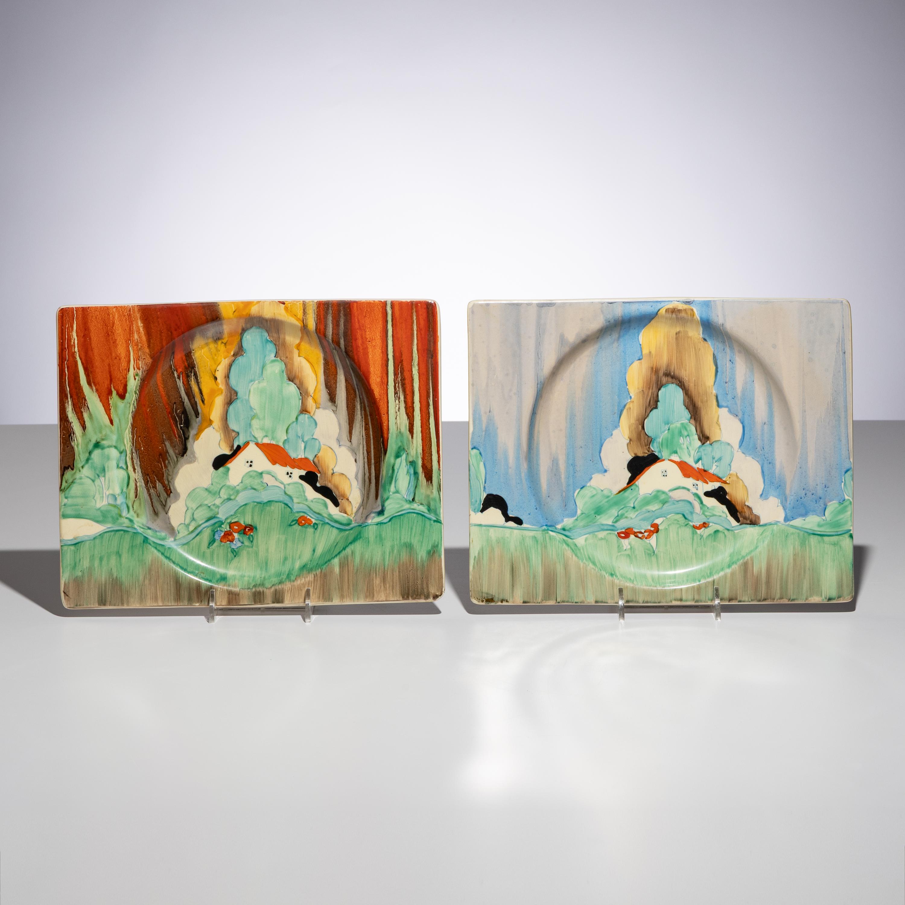 Clarice Cliff (English, 1899–1972) — Forest Glen and Newlyn pattern, Two B iarritz Plates