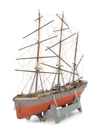 A Carved and Painted Wood Three-Mast Ship Model