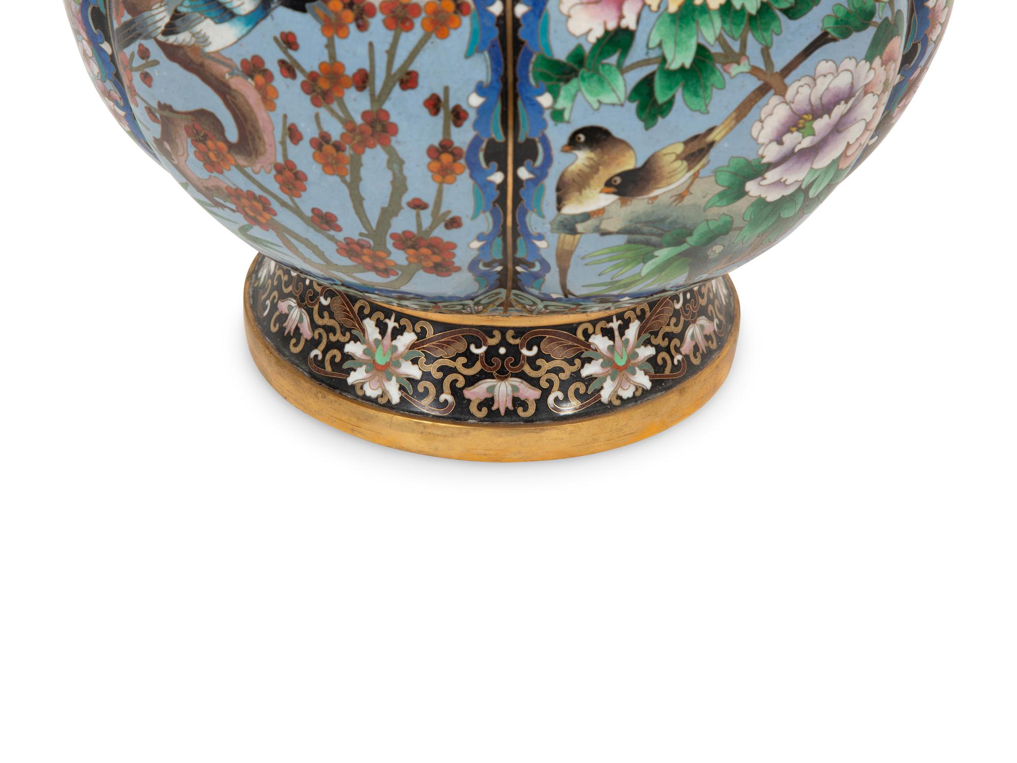 A Large Chinese Cloisonné Lobed Baluster Vase