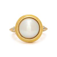 YELLOW GOLD, MABE CULTURED PEARL AND DIAMOND RING