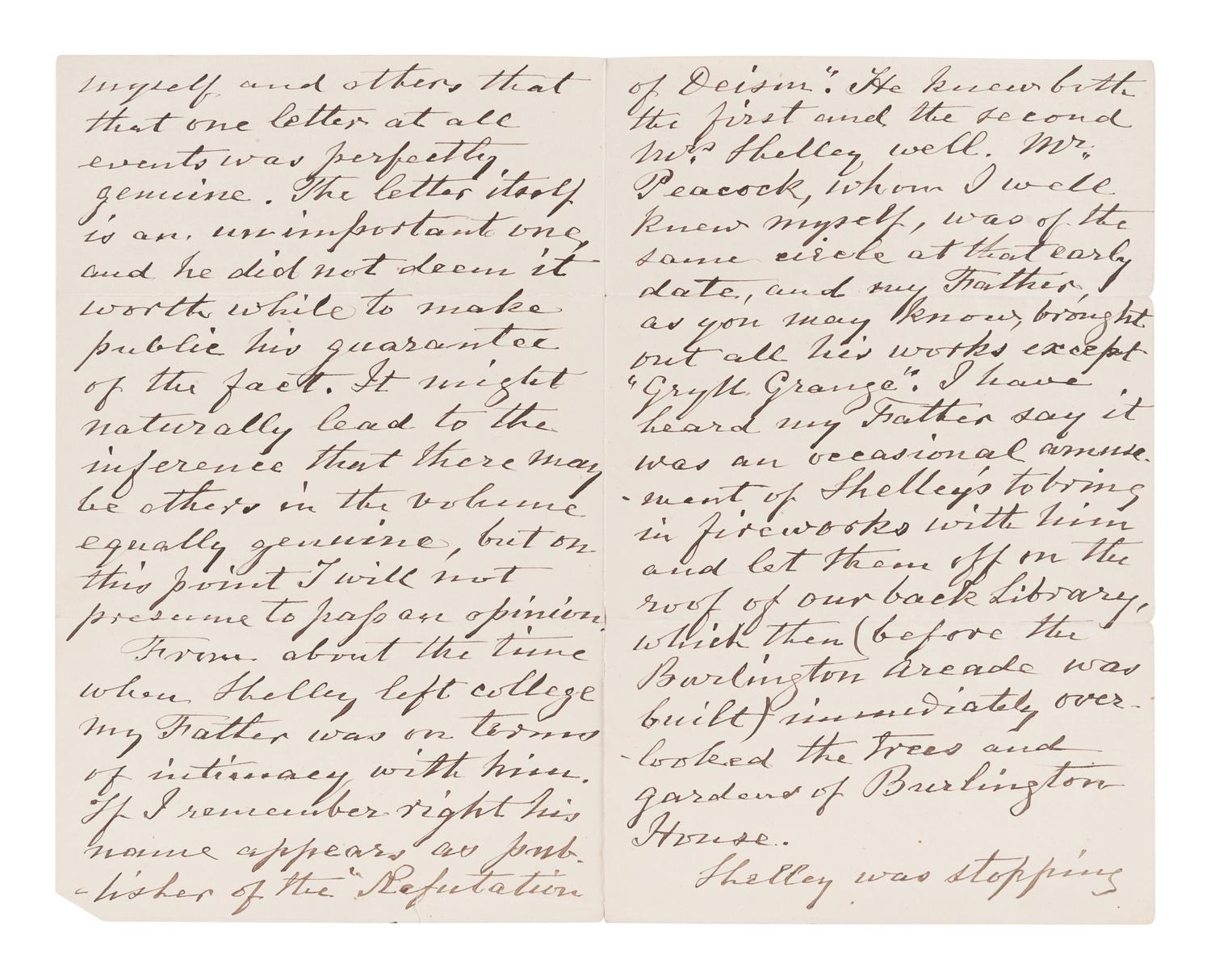 SHELLEY, Percy Bysshe (1792-1822). Letters of Percy Bysshe Shelley . London: Edward Moxon, 1852.