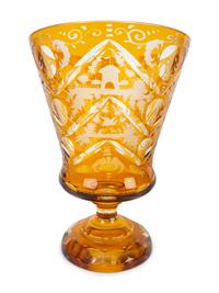 A Pair of Bohemian Amber Cut-to-Clear Footed Vases — 19TH/20TH CENTURY