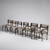 Sculpted Bronze chairs, set of 6, c. 1970 Paul Evans Studio for Directional, USA