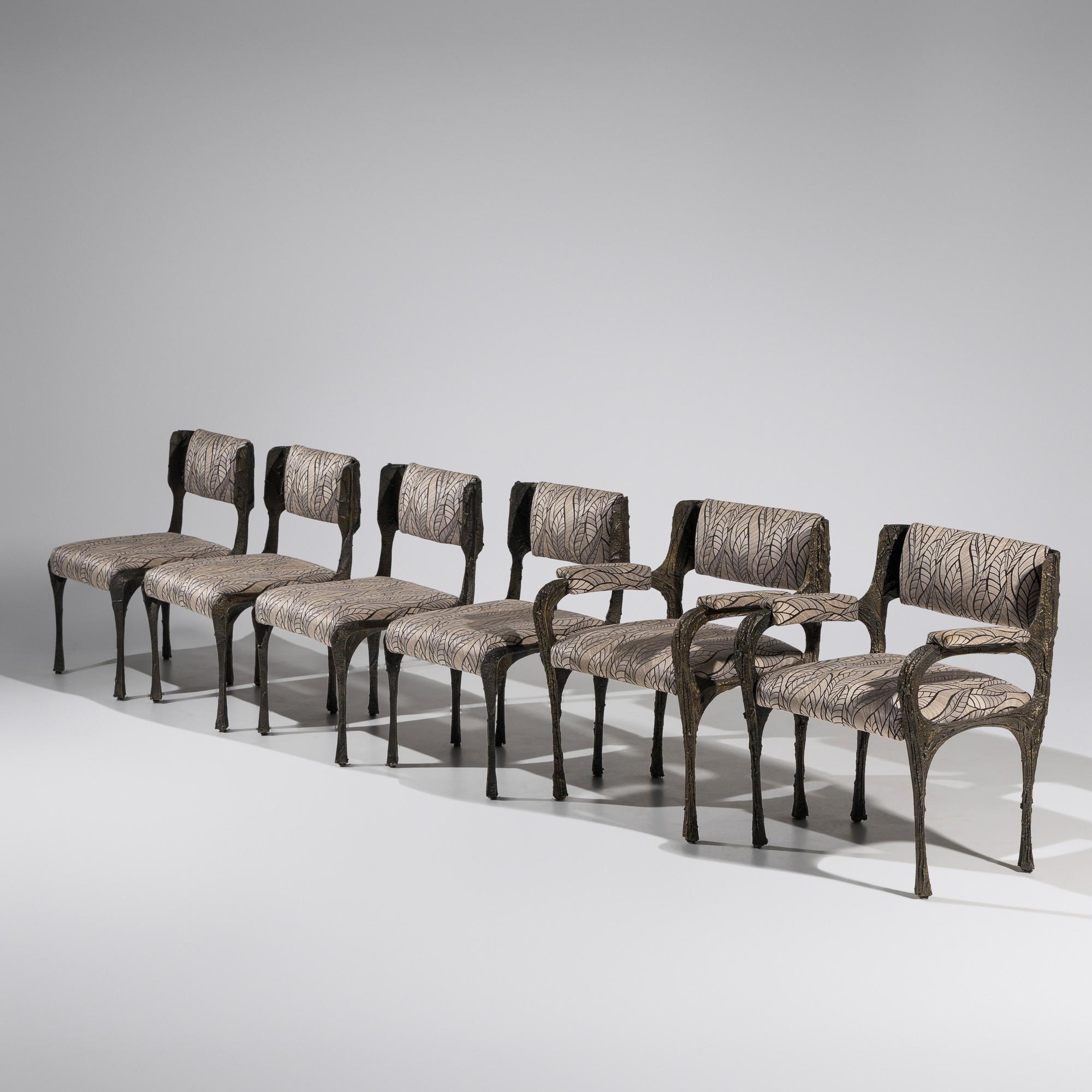 Sculpted Bronze chairs, set of 6, c. 1970 Paul Evans Studio for Directional, USA