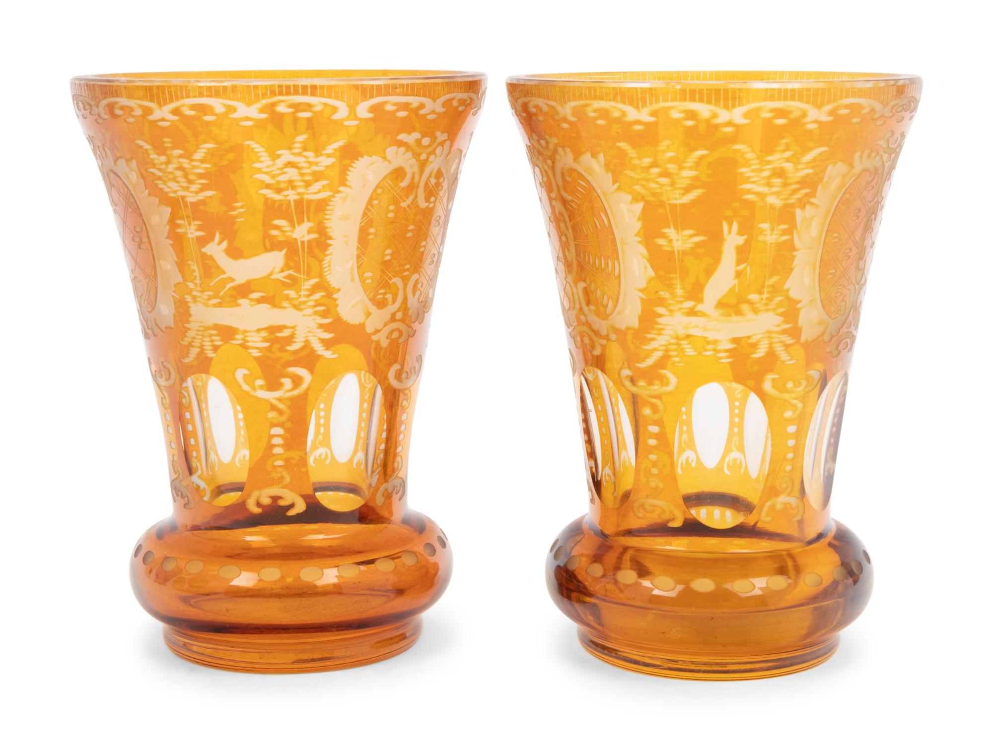 Six Bohemian Colored Cut-to-Clear Glass Articles