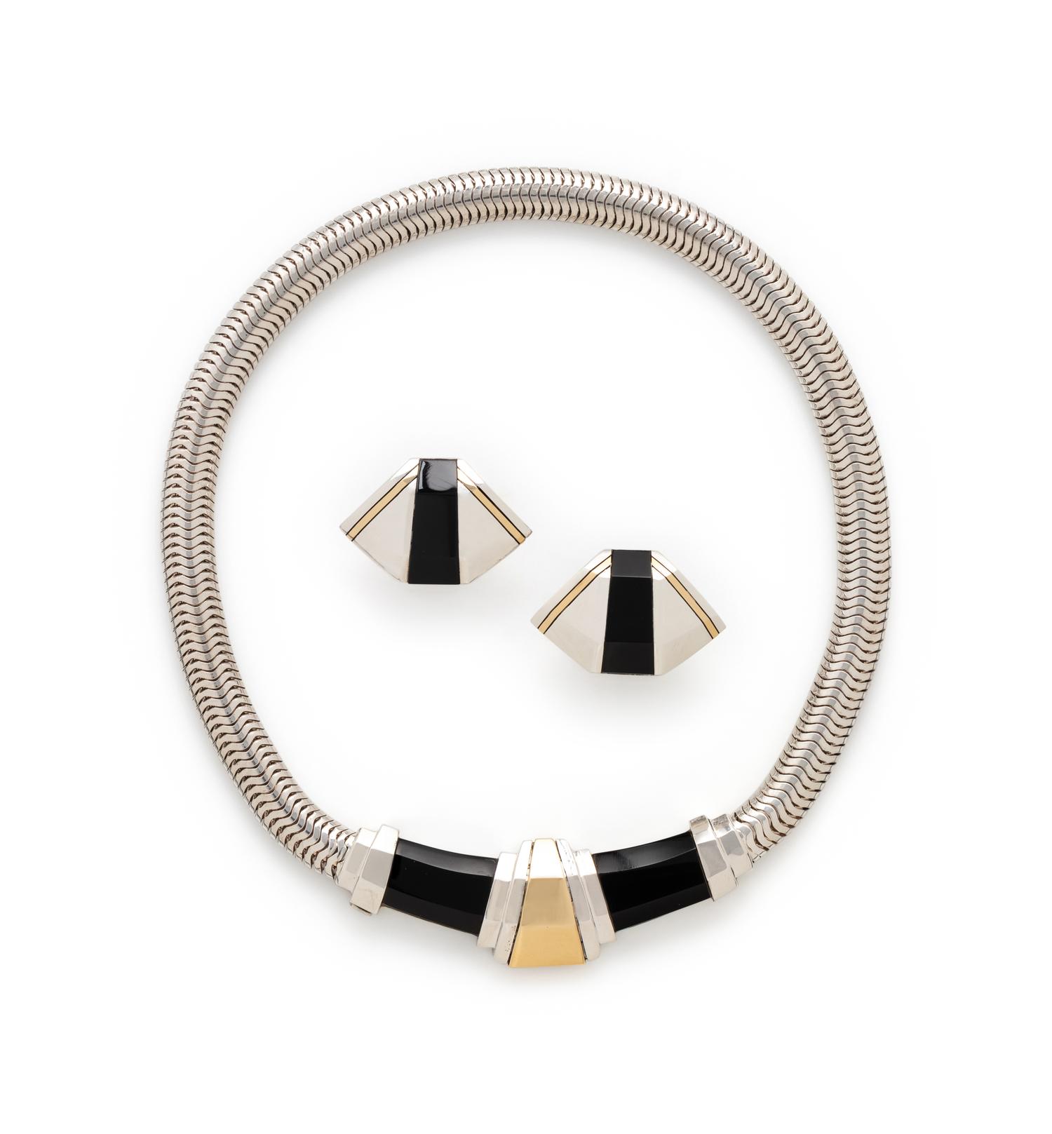 CARTIER, STERLING SILVER, YELLOW GOLD AND ONYX SET