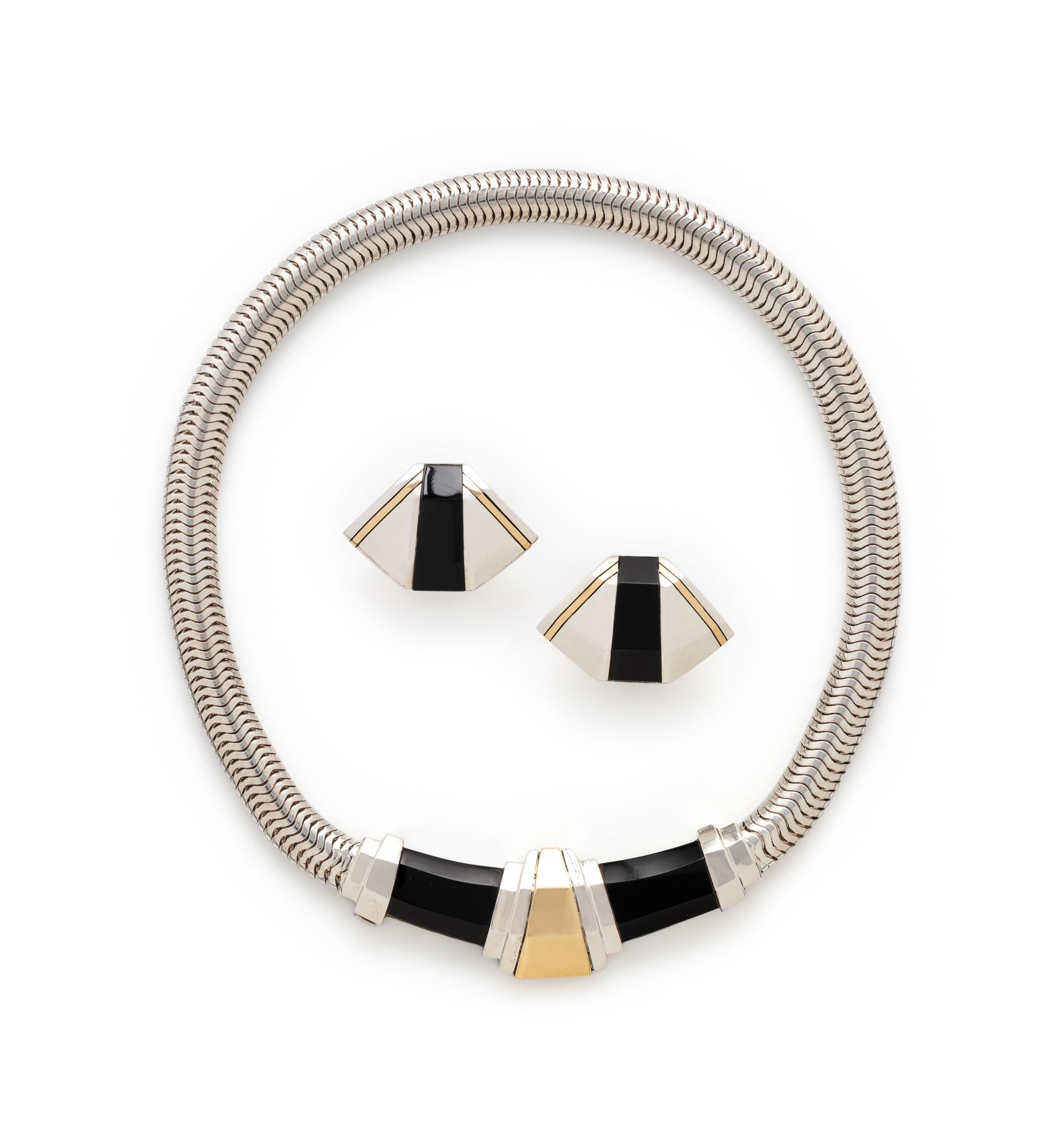 CARTIER, STERLING SILVER, YELLOW GOLD AND ONYX SET