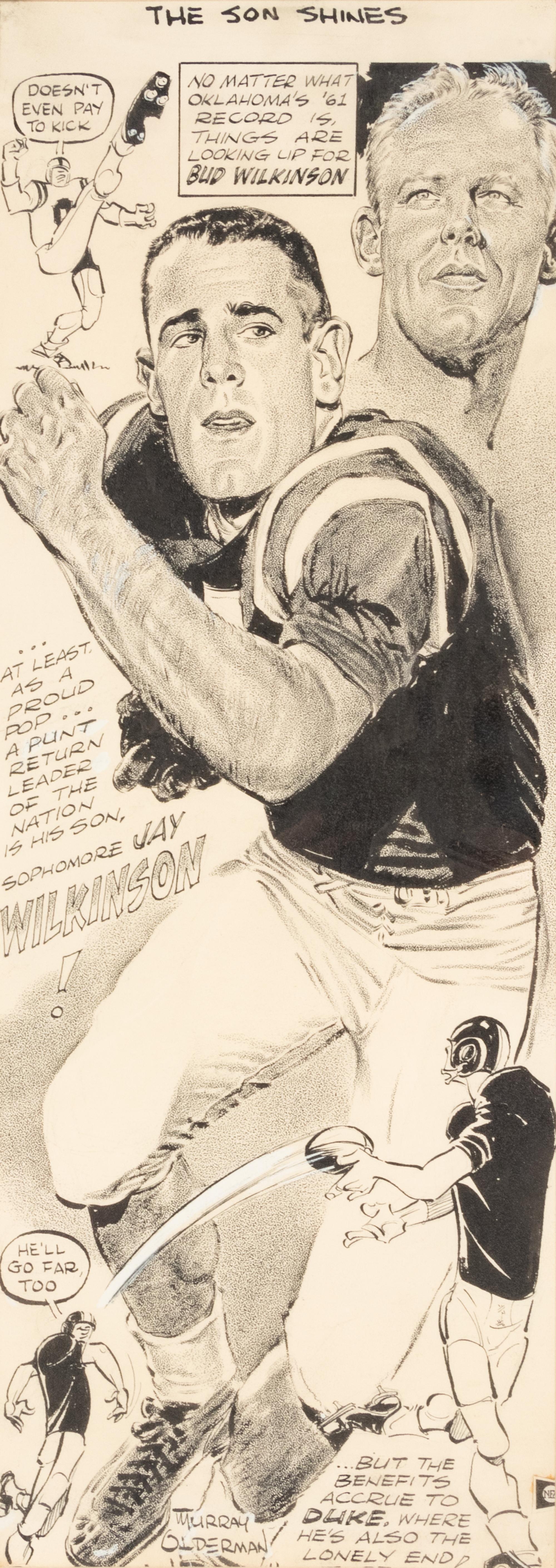 A 1961 Murray Olderman Cartoon of Jay and Bud Wilkinson from The Collection of Hall of Fame Oklahoma Football Coach Bud Wilkinson