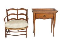 A French Provincial Tray Top Side Table and a Rush-seat Bench — 19TH/20TH CENTURY