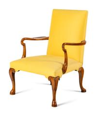 A Pair of English Walnut Library Armchairs