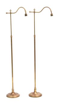 A Pair of Brass Adjustable Floor Lamps Height 61 inches. — Possibly by Vaughan
