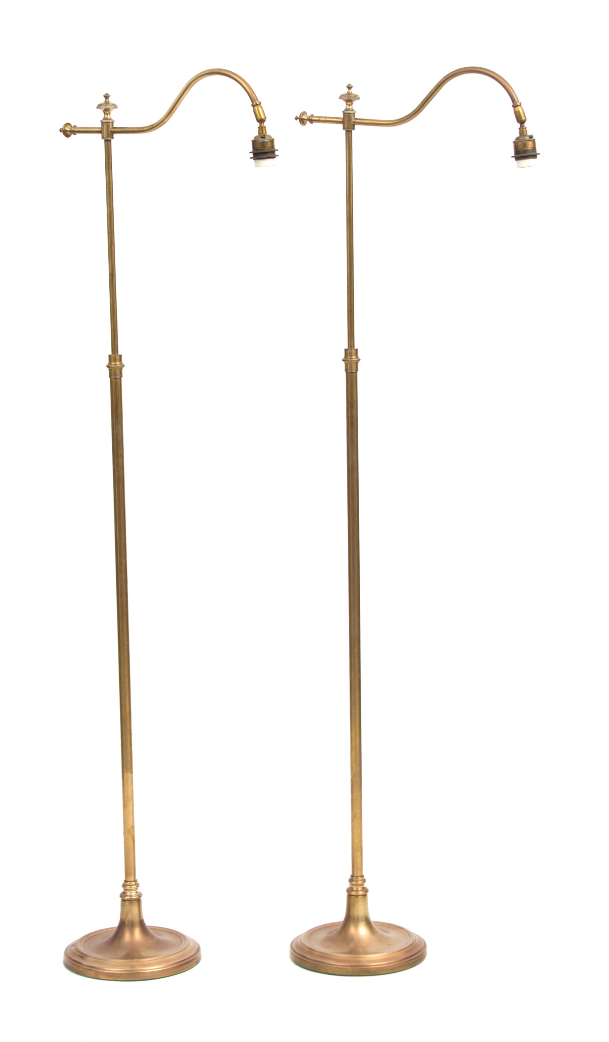 A Pair of Brass Adjustable Floor Lamps Height 61 inches. — Possibly by Vaughan