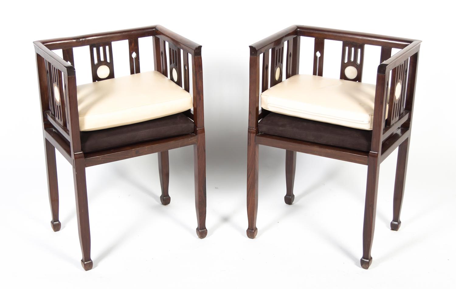 A Pair of Chinese Blackwood Armchairs, Height 33 1/2 inches.