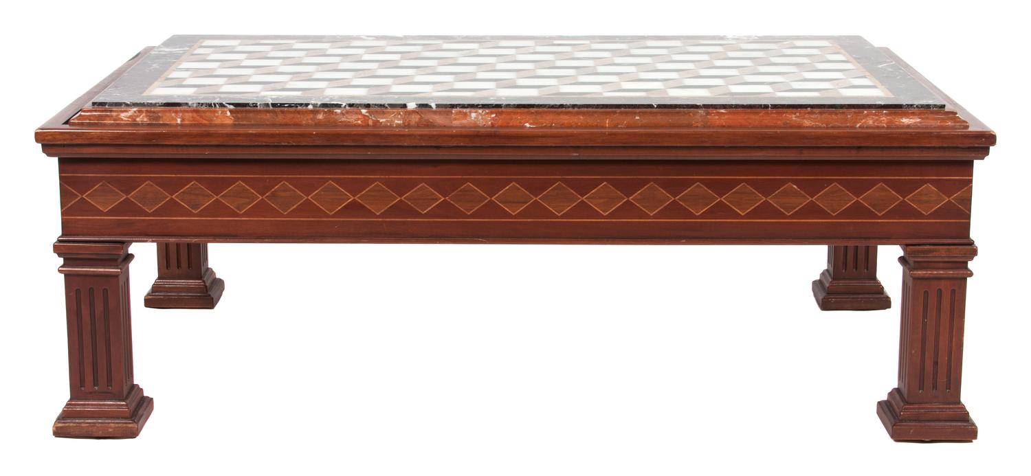 A Contemporary Pietra Dura Low Table Height 15 x width 41 1/2 x depth 26 inches.