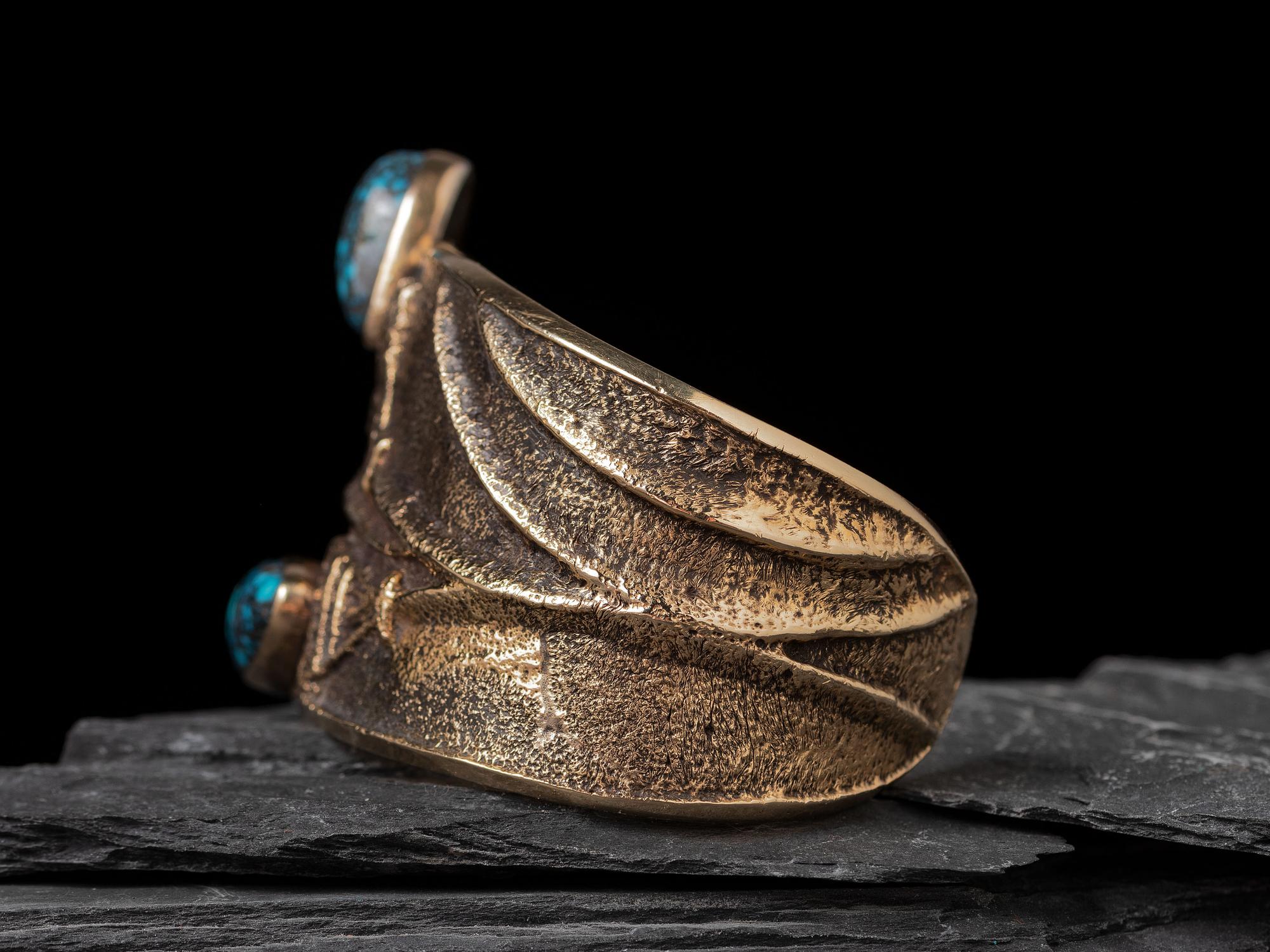 Tufa Cast 14K Gold and Lander Blue Turquoise Cuff Bracelet