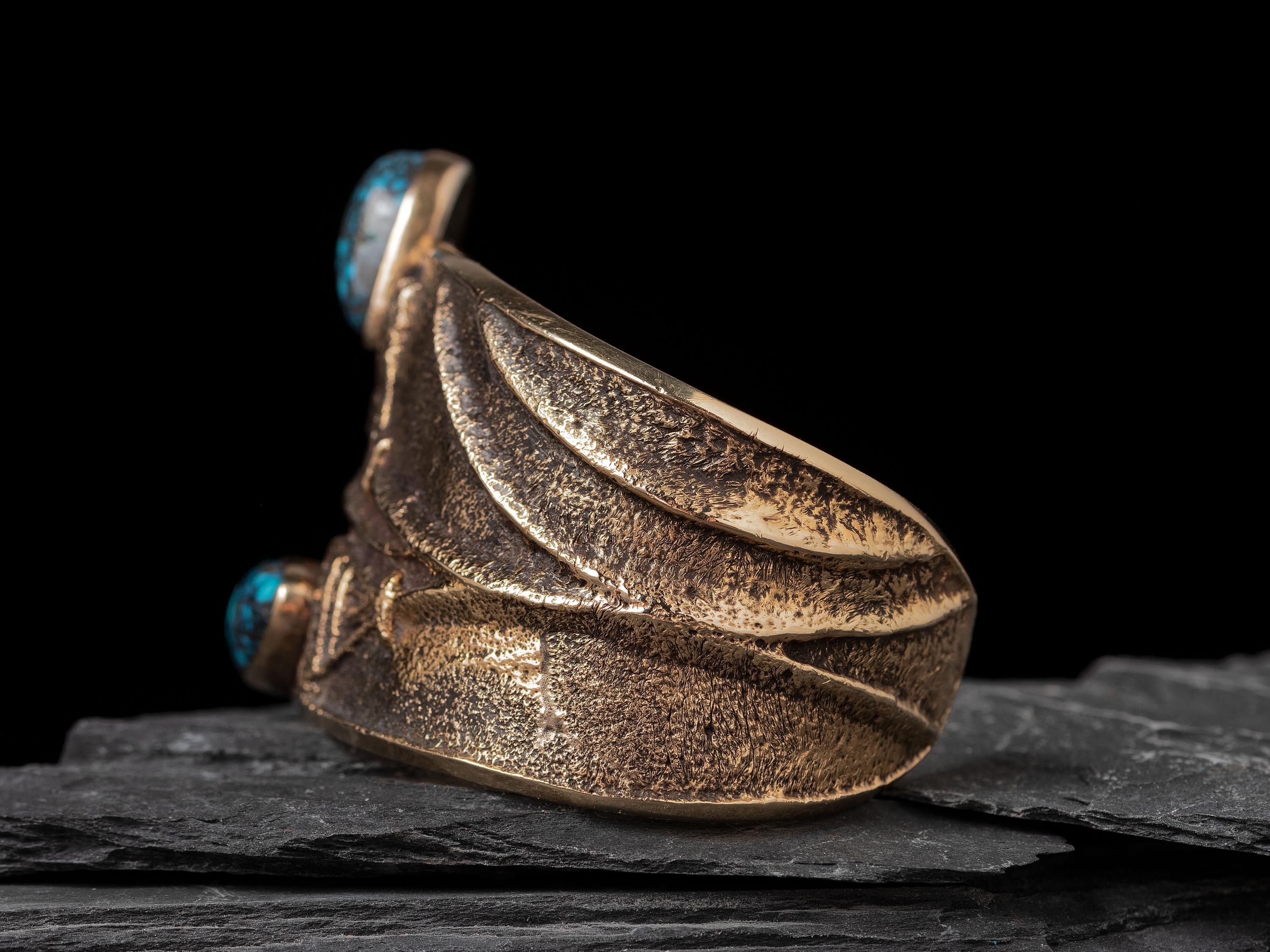 Tufa Cast 14K Gold and Lander Blue Turquoise Cuff Bracelet