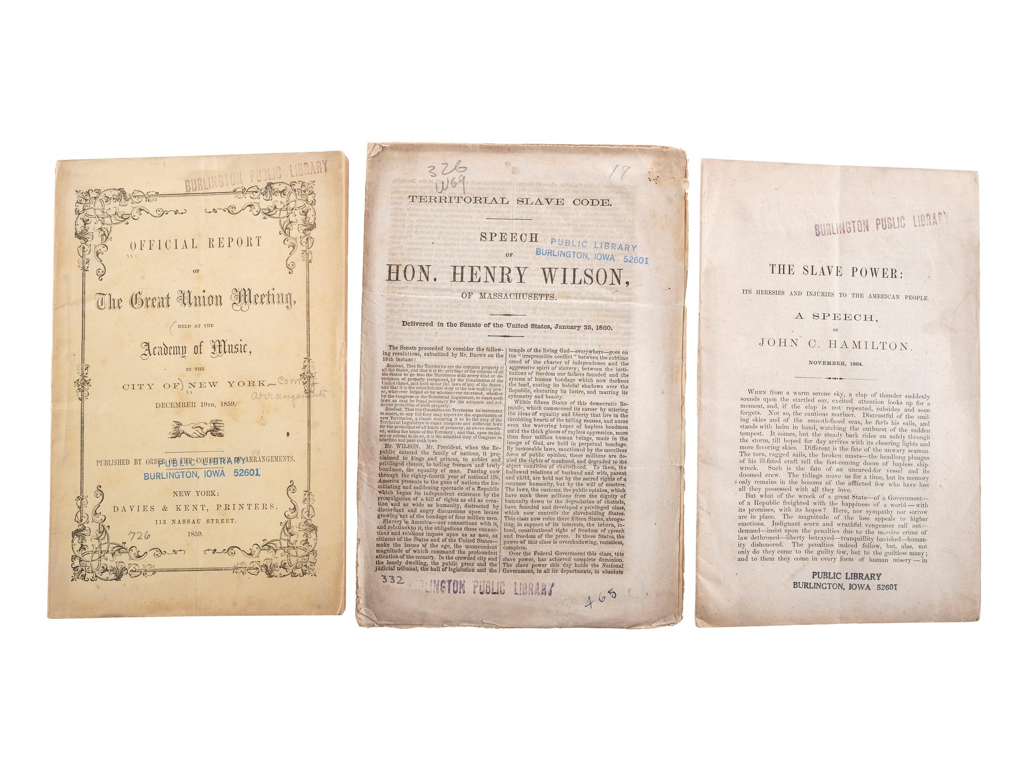 [SLAVERY, ABOLITION & EMANCIPATION]. A group of 40 antebellum and Civil War-era pamphlets on enslavement, abolition, emancipation, and colonization, comprising: