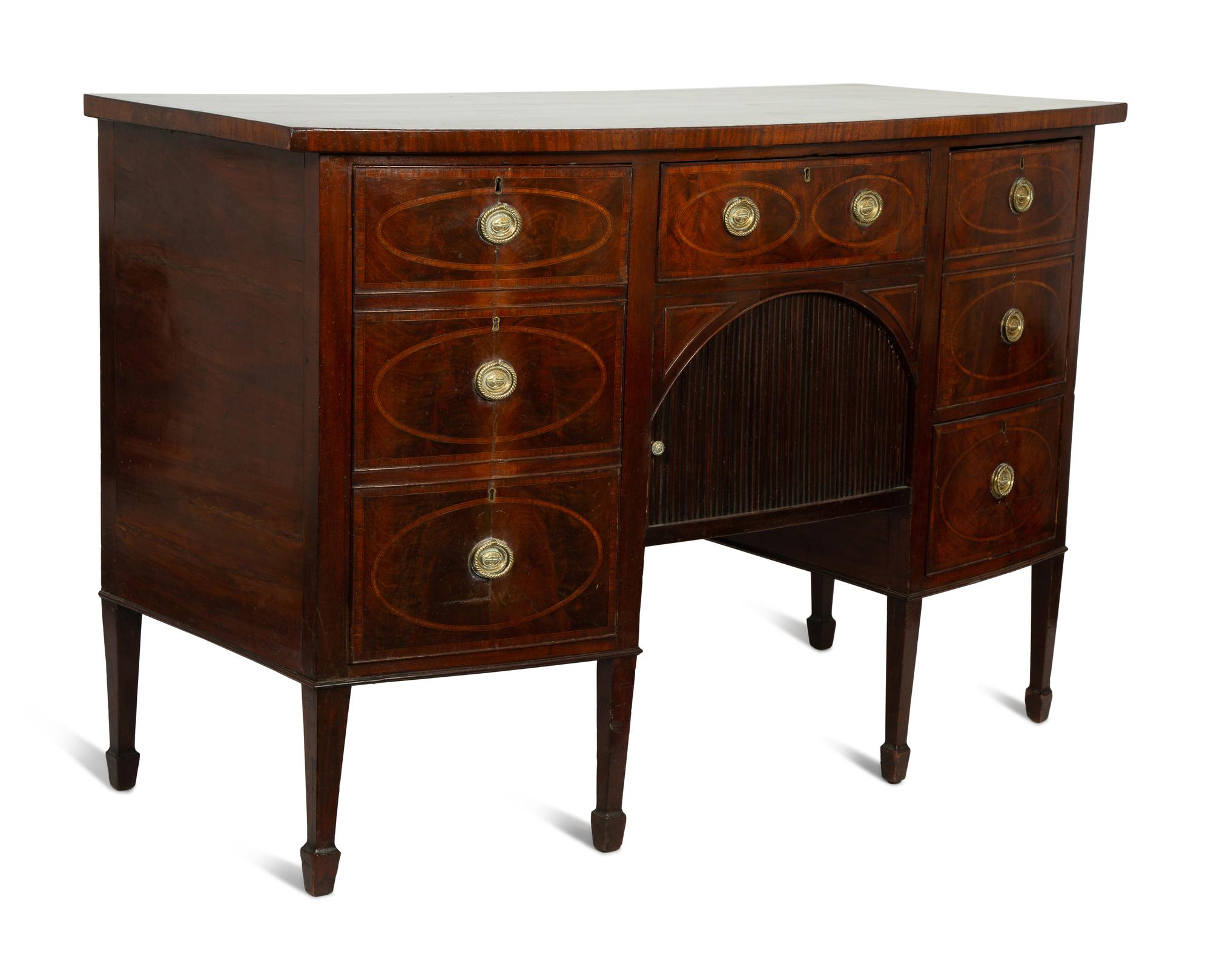 A George III Style Crossbanded Mahogany Sideboard with Tambour Door — 19TH CENTURY
