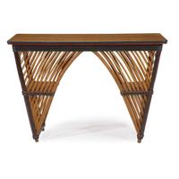 A polychrome painted rattan and oak library table american, circa 1920