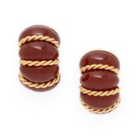 Seaman Schepps, Carnelian and Yellow Gold 'Shrimp' Earrings