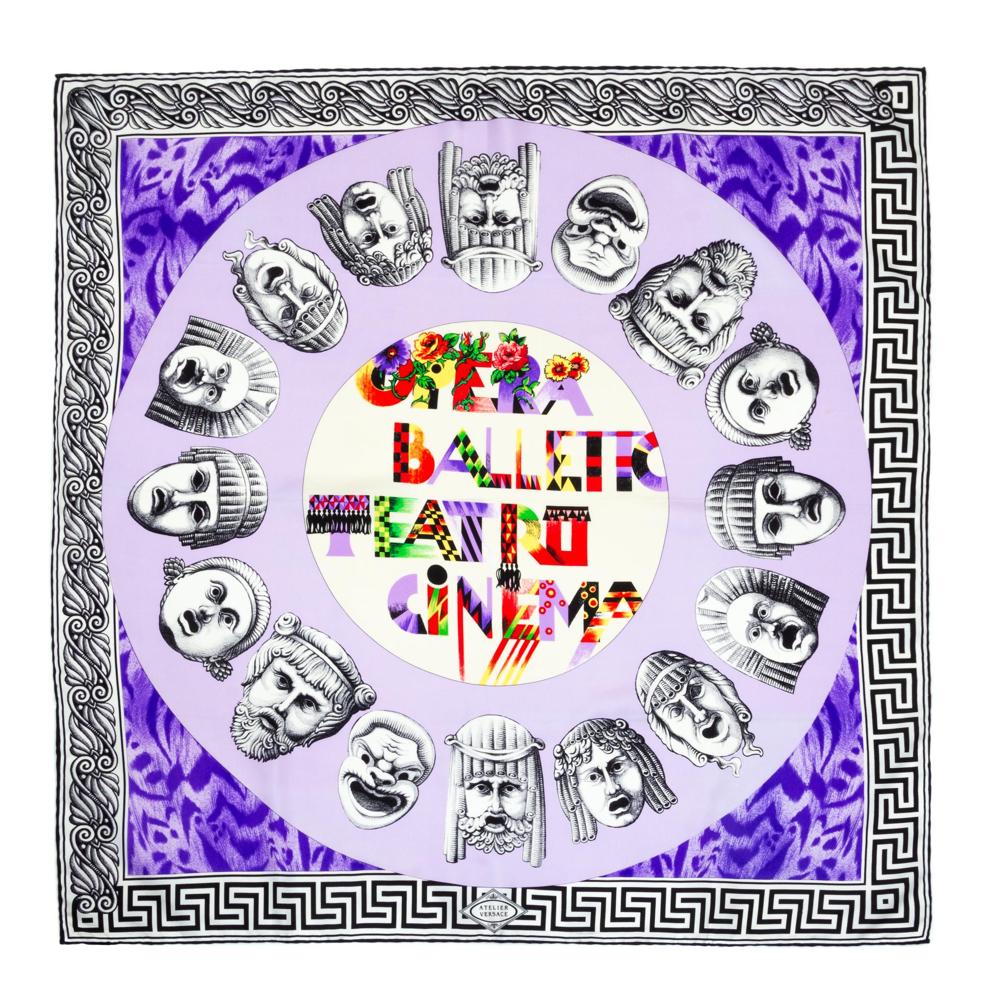 A Gianni Versace Silk Atelier Print Scarf, 34" x 34".