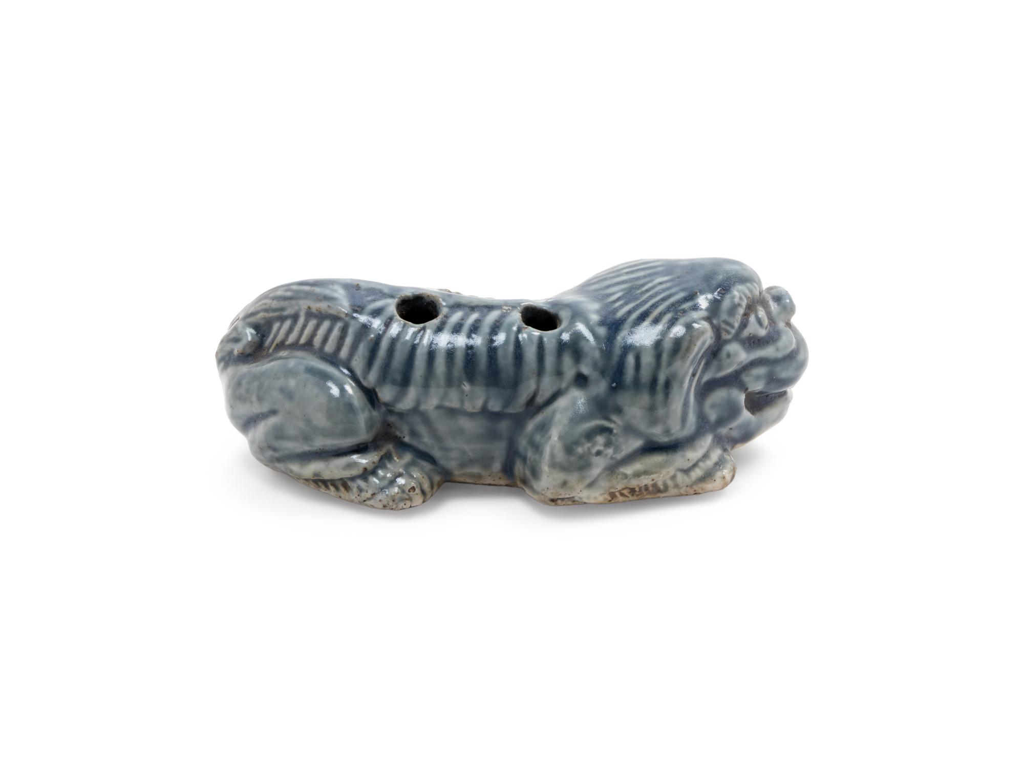 A Blue Glazed Porcelain Fu Lion-Form Water Dropper