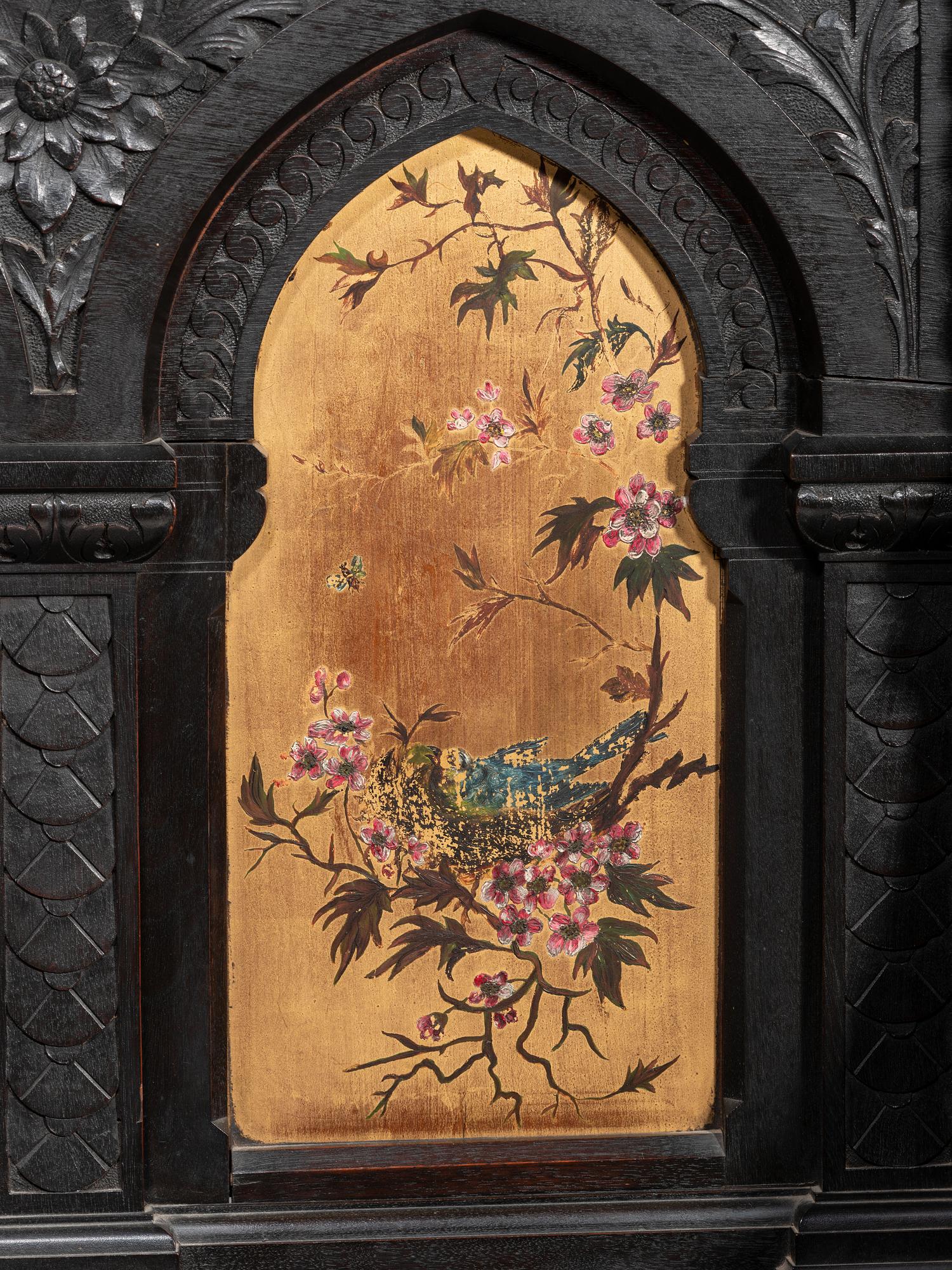 Cincinnati Art-Carved Bench with Inset Painted Panels, 1884