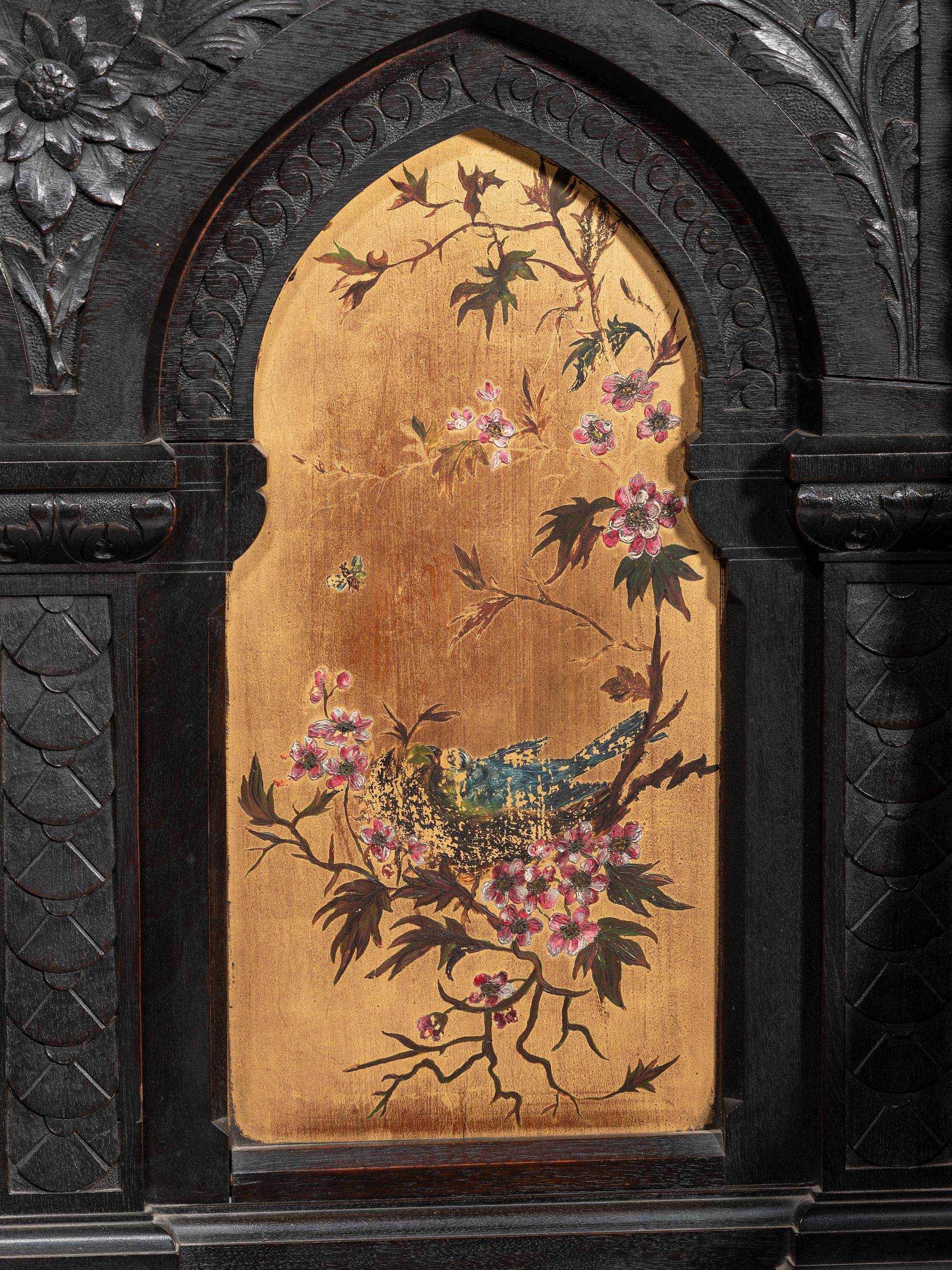 Cincinnati Art-Carved Bench with Inset Painted Panels, 1884